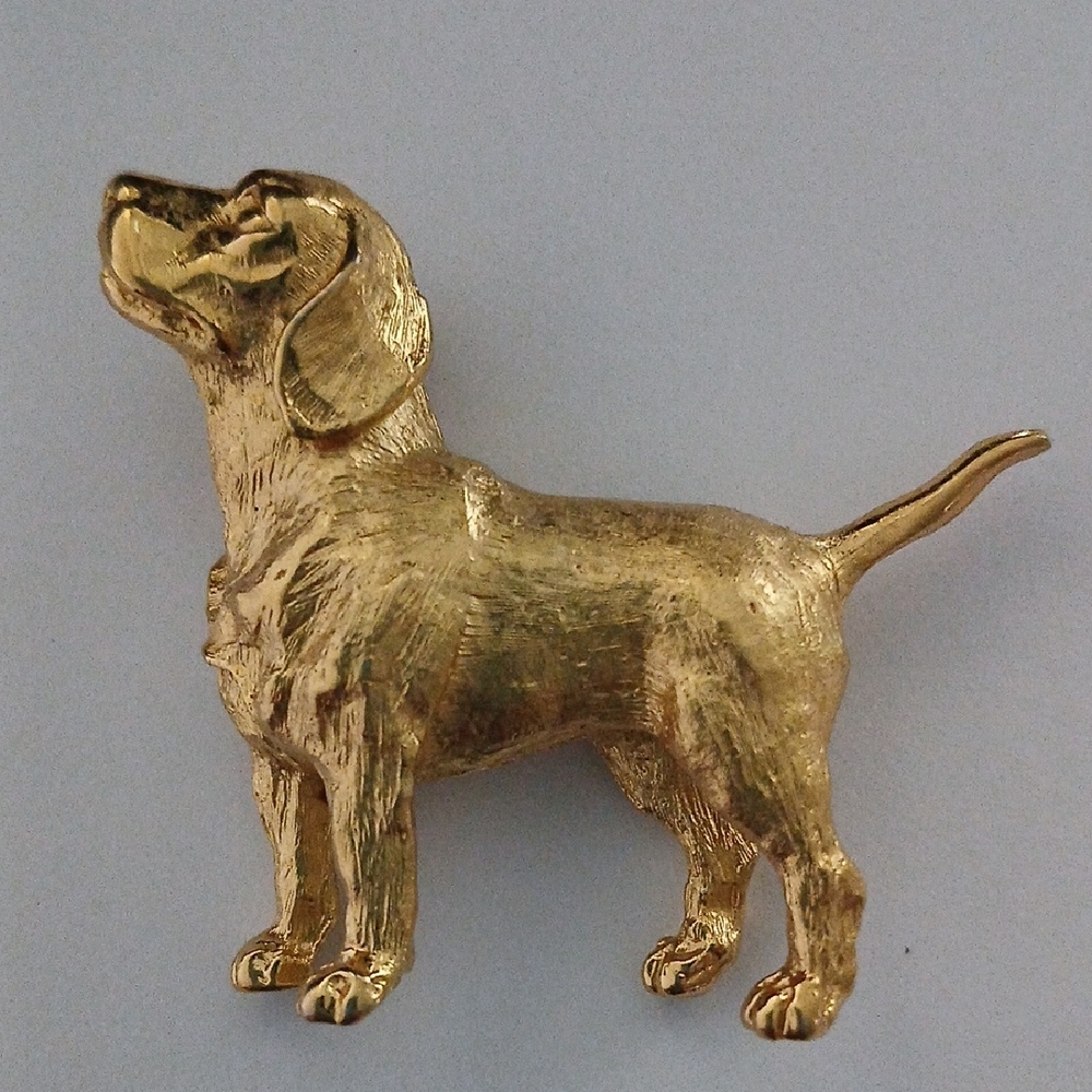 Vintage Crown Trifari Gold-tone Dog Brooch Pin, Signed